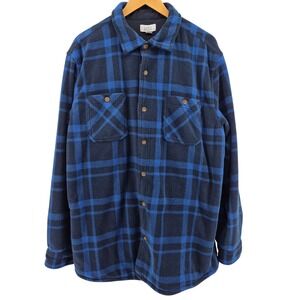 Croft & Barrow Mens Plaid Fleece Shirt Jacket Blue Black Size XL Outdoor Utility